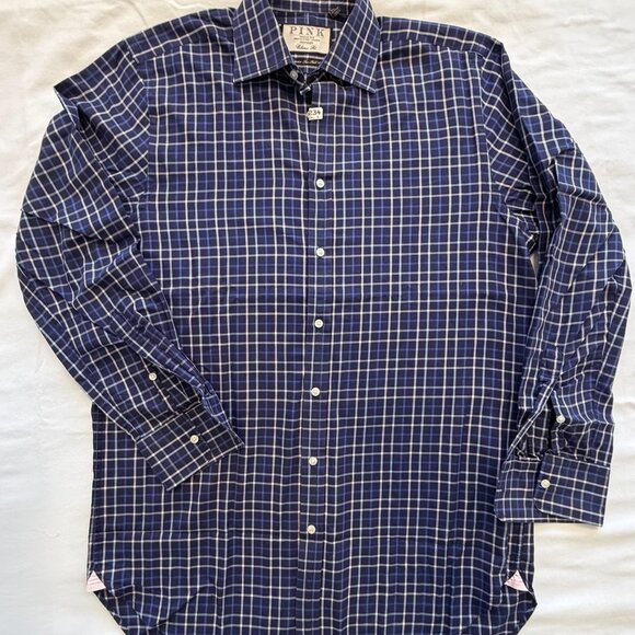 Thomas Pink Men's Blue & White Plaid Cotton Dress Shirt, 15 ½/34, Like New - Picture 2 of 11